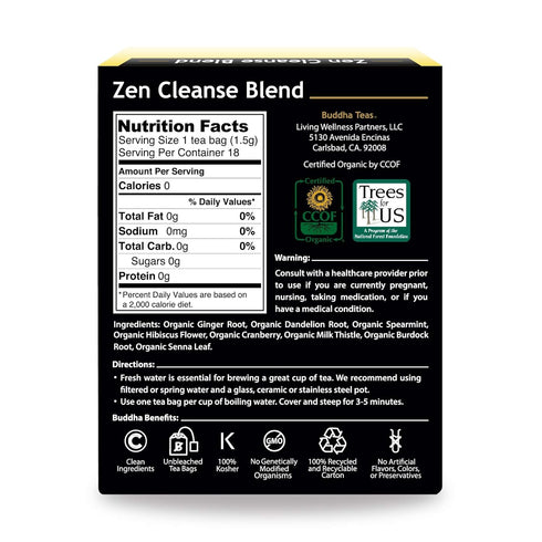 Buddha Teas Organic Zen Cleanse Blend - OU Kosher, USDA Organic, CCOF, 18 Bleach-Free Tea Bag...
