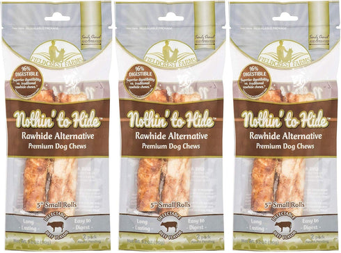 Fieldcrest Farms Nothing to Hide Natural Rawhide Alternative 5'' Rolls for Dogs - 3 Pack (6 Chews) Premium Grade Easily Digestible Chews (Beef)...