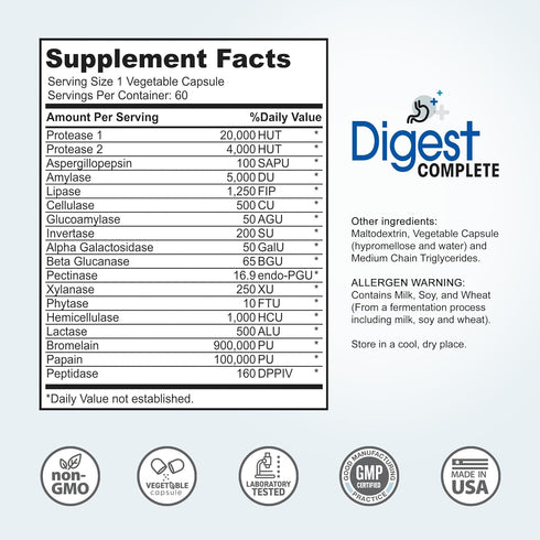Digest Complete 2-in-1 Probiotic Digestive Enzymes, 60 Capsules...