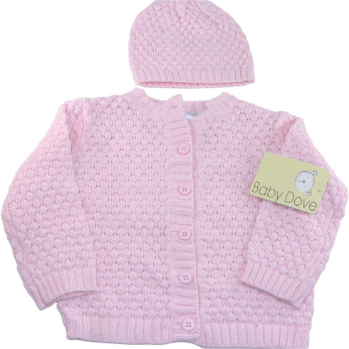 Baby Dove Newborn Tiny Popcorn Knit Cardigan & Beanie Gift Set-A Perfect Baby Sweater & Hat Outfit Pink...