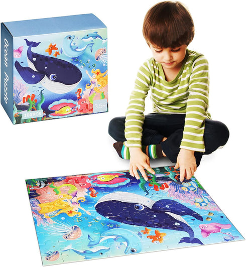 100 Piece Jigsaw Puzzles for Kids Age 4-8, Ocean Floor Puzzles for Toddler Children Boys and Girls Age 5 6 7 Educational Learning Toys Preschool B...