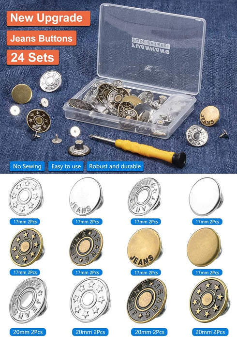 Jeans Button Replacement No Sew: YUANHANG 24 Sets Metal Buttons for Pants - Instant Adjustable Button - Tighten Waist Size by 1 Inch or Extend an ...