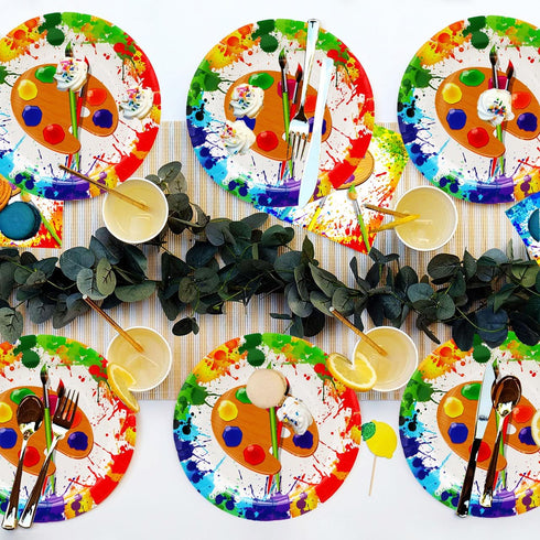 50 Pcs Art Paint Paper Plates Art Painting Party Supplies 7" Art Paint Dessert Plates Art Painting Plates for Painting Theme Baby Shower Art Paint...