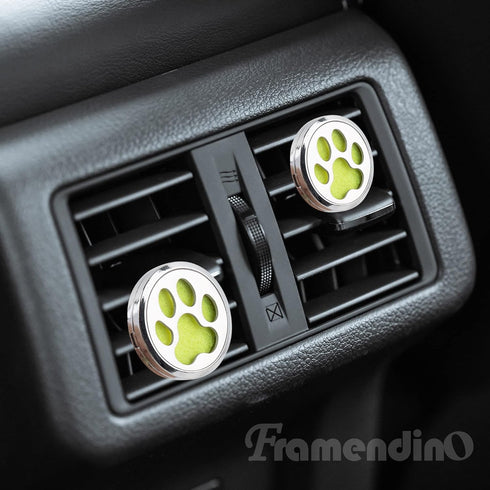 Framendino, 1 Pack Dog Paw Print Essential Car Oil Diffuser Aromatherapy Car Diffuser Vent Clip Stainless Steel Air Freshener Lockets for Men Wome...