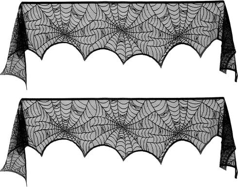 Blulu 2 Pieces Spiderweb Fireplace Mantle Scarf Lace Halloween Decoration Cover for Halloween Home Party Supply, Black, 18 by 96 inch...