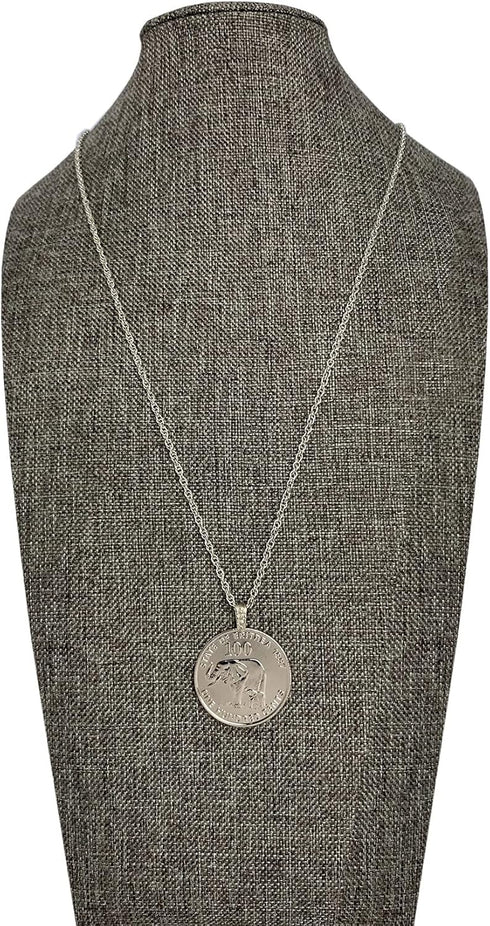 American Coin Treasures Lucky Elephant Coin Pendant | Mother and Baby Elephants | Silvertone 24 Inch Rope Chain | Certificate of Authenticity |...