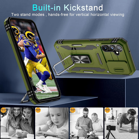 DEERLAMN for Samsung Galaxy S23 FE Case with Slide Camera Cover+Screen Protector(1 Pack),Rotated Ring Kickstand Military Grade Shockproof Protecti...