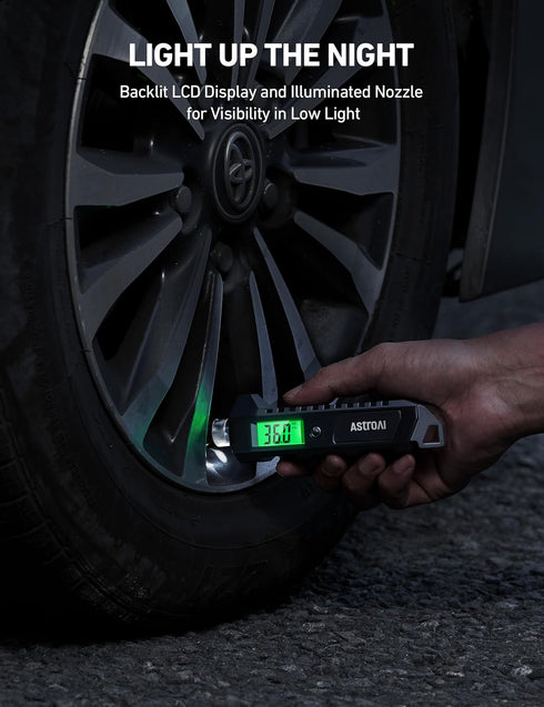 AstroAI Digital Tire Pressure Gauge, 230 PSI 4 Settings Heavy Duty for Car Bicycle with Larger Backlit LCD Flashlight and Non-Slip, Black...