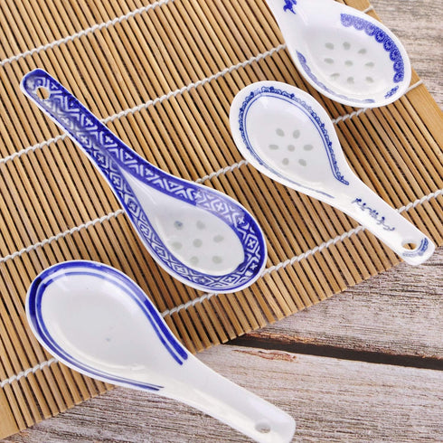 VanEnjoy Set of 4 Chinese/Japanese Ceramic Soup Spoons, Tradition Blue and White Ceramic Spoon Suitable for Soup...