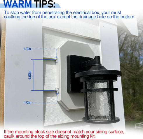 Siding Mounting Block 8141DBL, Outdoor Light Siding Mount Kit with Built-in Electrical Box, Vinyl Siding Mounting Plate for 1/2 inch Lap Double Si...