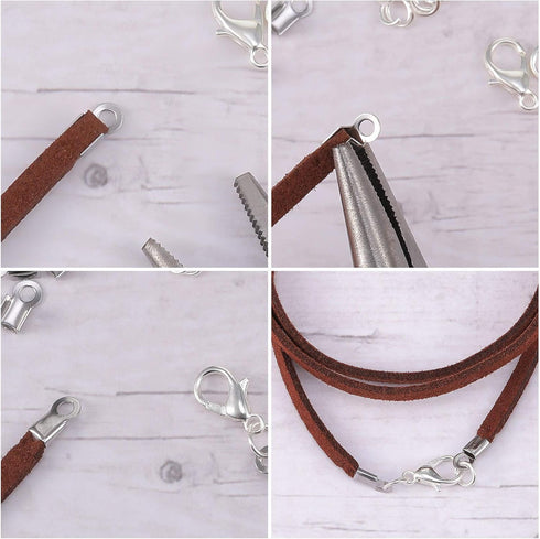 Syhood 300 Pieces 304 Stainless Steel Fold Over Cord Ends Cord Crimp Tips Fold-Over End Caps Leather Ribbon Clasp Tips Jewelry Connector for Jewel...