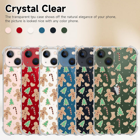 Christmas Clear Phone Case for iPhone 13 Mini,Christmas Gingerbread Man Pattern Case Cover Soft TPU Protective Slim Shockproof Cover Boys Girls Ph...