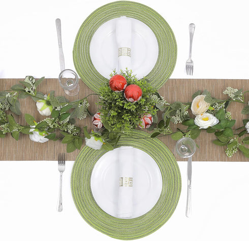 SHACOS Round Placemats Set of 4 Round Table Placemats Braided Cotton Place Mats 15 inch for Kitchen Dining Table Holiday Party (Pea Green, 4)...