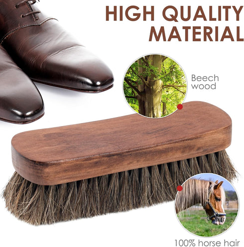 6.7" Horsehair Shoe Shine Brush - 100% Soft Genuine Horse Hair Bristles - Unique Concave Design Wood Handle - Comfortable Grip, Anti Slip - for Bo...