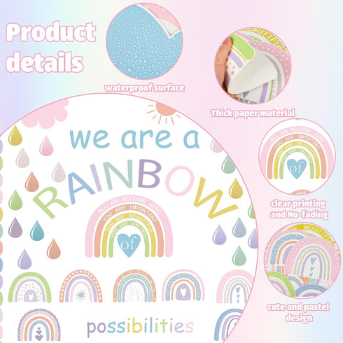 Augisteen We are A Rainbow of Possibilities Bulletin Decor Motivational Classroom Paper Cutouts Pastel Rainbow Bulletin Board Decoration for Schoo...