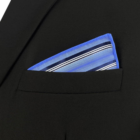 S&W SHLAX&WING Mens Pocket Square Striped Blue Azure Stripes for Business Classic Handkerchiefs...