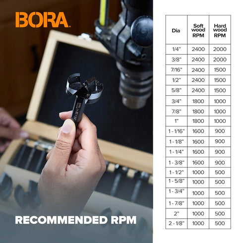 BORA BFB-009720 3/4" Dia Tempest Forstner Bit 3-1/2" OAL, Round 3/8" Shank for Wood Drilling Ideal for Cabinet Making and Fine Woodworking Project...