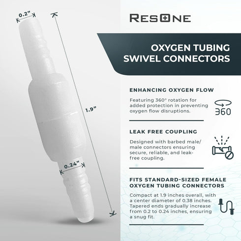 Oxygen Tubing Swivel Connectors 5-Pack - Cannula, Hose, Tube Connectors - Oxygen Line Splitter, Concentrator Supplies - 360-Degree Rotation - Medi...