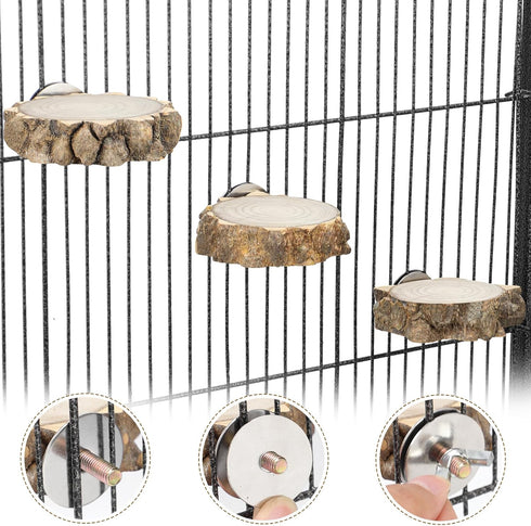 3PCS Bird Perch Natural Round Wooden Platform Parrot Perch Standing Branch for Chewing Exercise, Bird Stand Perch Swing Toys Cage Accessories for ...
