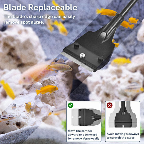 Fish Tank Scraper Cleaner for Glass Aquariums, 21" Handheld Scraper Cleaning Razor with 5 Stainless Steel Blades for Fish Reef Plant Glass Tank...