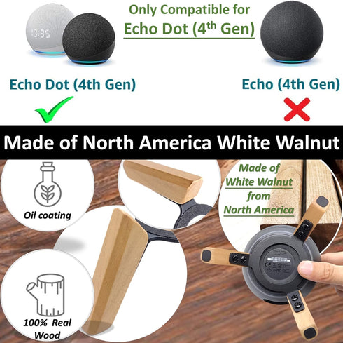 Real Wood Stand for ech0 Dots(4th Gen)(5th gen), Compatible with Smart Speaker to Decorate Table,Wooden Mount with Metal Frame, Anti-Slip Silicone...
