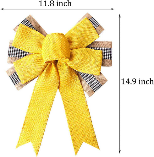Large Yellow Burlap Spring Wreath Bow Decoration Ribbon Bows Tree Topper Decorative Ornaments for Spring Summer Party Home Decor...