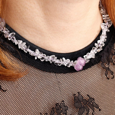 Drusy Quartz Amethyst Clear Quartz Choker Necklace for Women Healing Crystal Yoga Balance Meditation Chip Tumbled Gemstone Jewelry Gift...