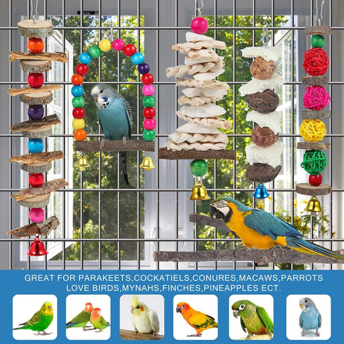 Bird Perch Bird Toys Parakeet Toys,6 Pack Bird Cage Accessories Wooden Chew Toys Perch Stand for Parrot Conure Cockatiel Lovebird Parrotlet Budgie...