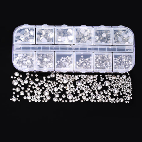 2000 Pieces Flat Back Gems Rhinestones 6 Sizes (1.5-6 Mm) Round Crystal with Pick up Tweezer and Rhinestones Picking Pen for Crafts Nail Clothes S...