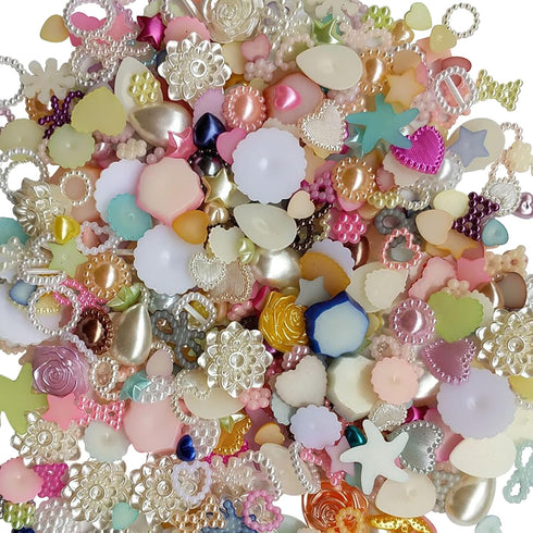 Chenkou Craft Random 100g/lot (Around 400pcs) 4-20mm Half Round Imitation Pearls Seastar Bow Rose Rhinestone Flat Back Pearl Bead Loose Beads (Mix...