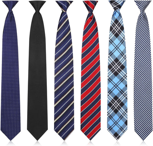 Janmercy 6 Pcs Clip on Tie for Men Clip on Easy Necktie Striped Solid Plaid Dots Mixed Lot Tie for Office School, 20 Inch (Retro Style)...