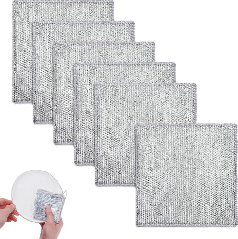 6pcs Multifunctional Non-Scratch Wire Dishcloths, 7.87x7.87 Multipurpose Wire Dishwashing Rags Steel Wire Mesh Dishcloth Dish Cleaning Scrubber fo...