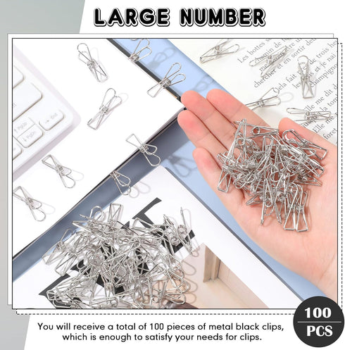 100 Pcs Paper Clips Metal Wire Hollow Out Clips Multi Purpose Utility Clips Invoice Bill Paper Clips Stainless Steel Hanging Clothes Pins for Scho...