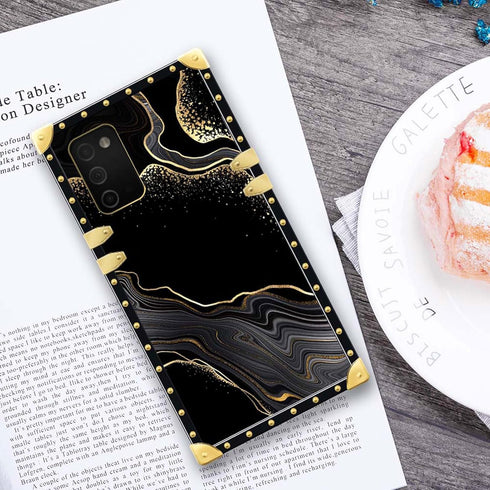 Case Compatible with Samsung Galaxy A03S 4G,Black Gold Marble A03S 4G Case for Girls Womens,Luxury Square Soft TPU Shockproof Protective Hard PC B...