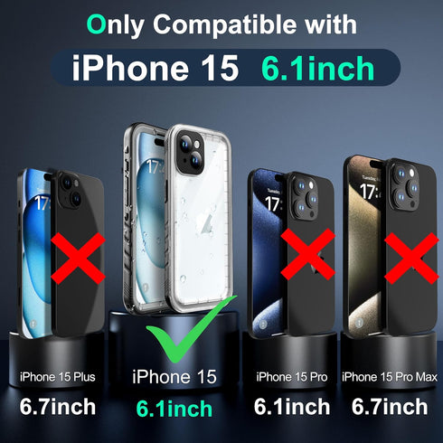SOKUSIN for iPhone 15 Case Waterproof - Shockproof Drop Proof Dustproof Clear Phone Case with Built-in Screen & Camera Protector Full Body Rugged ...