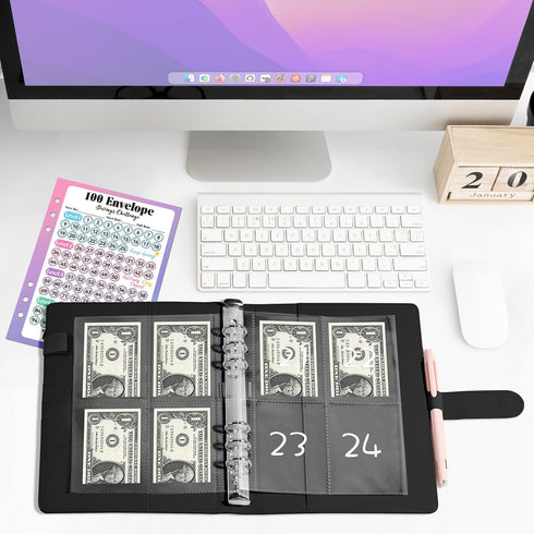 Sooez Savings Book 100 Envelopes Money Saving challenge Book with Laminated Tracker, A5 Money Saving Budget Binder with Cash Envelopes to Save $5,...