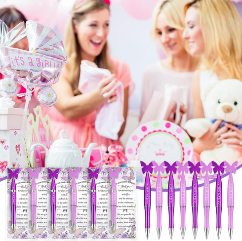 36 Set Baby Shower Favors Butterfly Pens Bulk with It's a Girl Purple and Pink Ballpoint Pens Thank You Cards OPP Bags Cable Ties Return Gifts for...