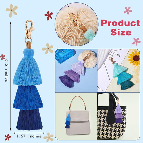 3Pcs Handmade Bohemian Tassel Keychain Colorful Boho Keychain Personalized Bag Charm Tassel Keychain for Women...
