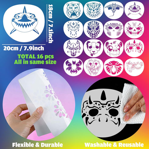 16 Pieces Face Drawing Stencils Mask Painting Templates DIY Stencils for Wood Wall Home Decorations Party Favor Supplies...