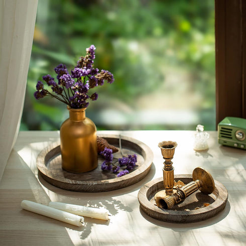 Romadedi Rustic Wooden Tray Candle Holder - Small Wood Decorative Plate Pillar Candle Tray for Farmhouse Kitchen Countertop Bathroom Coffee Table ...