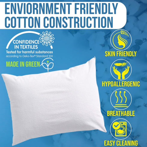 Pillow Protectors, Cotton Terry, Zippered, 100% Waterproof Pillow Covers, Extend Pillow Life by 3X, Waterproof Pillow case cover, Pillow Protector...
