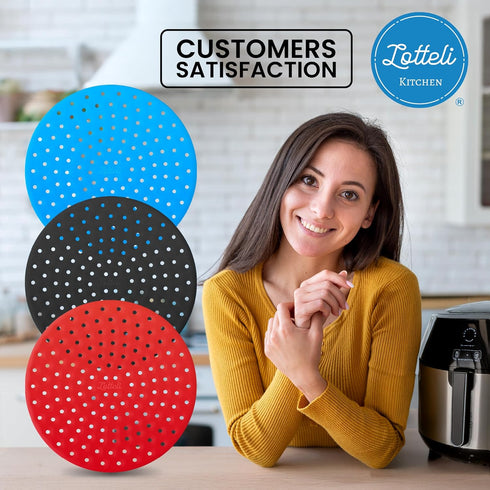 Reusable Air Fryer Liners 3 Pack for 5-7QT Fryers - 8" Round Silicone Air Fryer Liners - Easy to Clean Air Fryer Accessories - Non-Stick Parchment...