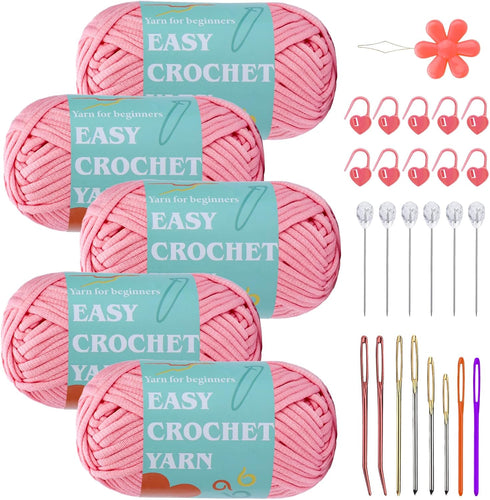 Yarn for Crocheting, 5X50g Easy Yarn, Beginner Yarn for Crocheting with Easy-to-See Stitches, Complete Cotton Nylon Chunky Yarn for Crocheting and...