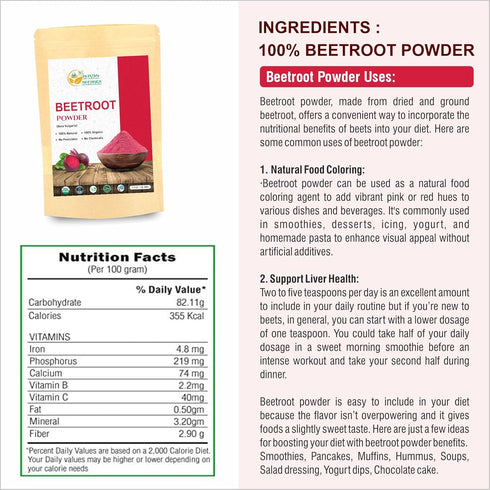 Beetroot Powder Organic for Baking and Smoothies | Nitric Oxide Suppement | Organic Beet Root Powder Boost Stamina and Increases Energy Gluten and...