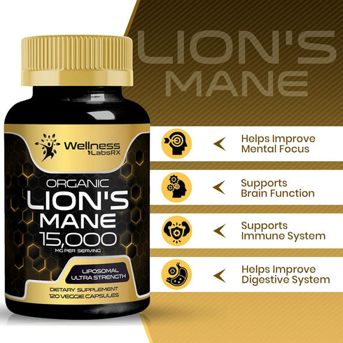 Lions Mane Supplement Capsules - 120 Count - Mushroom Supplement, Brain Supplements for Memory and Focus, Lion's Mane Mushroom Capsules Organic - ...