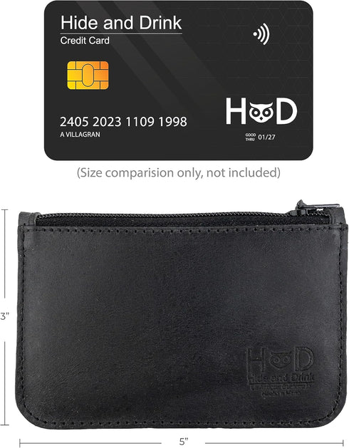 Hide & Drink, Zippered Wallet, Card Case, Folded Bills Storage, Coin Organizer, Travel Accessories, Full Grain Leather, Handmade, Charcoal Black...