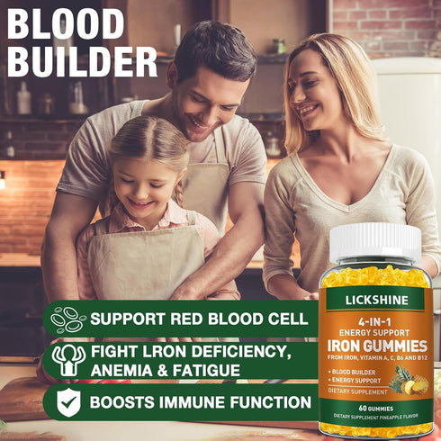 2 Pack Vegan 100MG Iron Supplement Gummies for Women & Men - with Vitamin C, A, B for Adults & Kids - Blood Builder & Energy Support for Iron Defi...