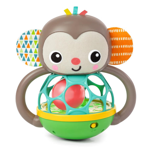 Bright Starts Grab & Giggle Monkey Light-Up Musical Rattle Toy with Easy-Grasp Oball, Ages 6 Months+, Unisex...