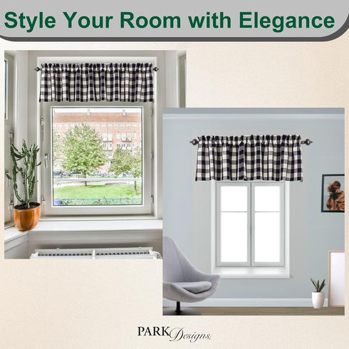Park Designs Farmhouse Kitchen Valances for Windows - Black & Cream Buffalo Check | Fall Decor Window Valance Curtains | Plaid Curtain Valances fo...