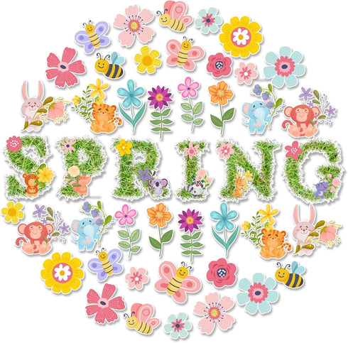JuGeoZhi Spring Bulletin Board Decorations Set - 50 PCS Flower Butterfly Paper Cutouts Easter Plant Bulletin Board for School Classroom Office Apr...